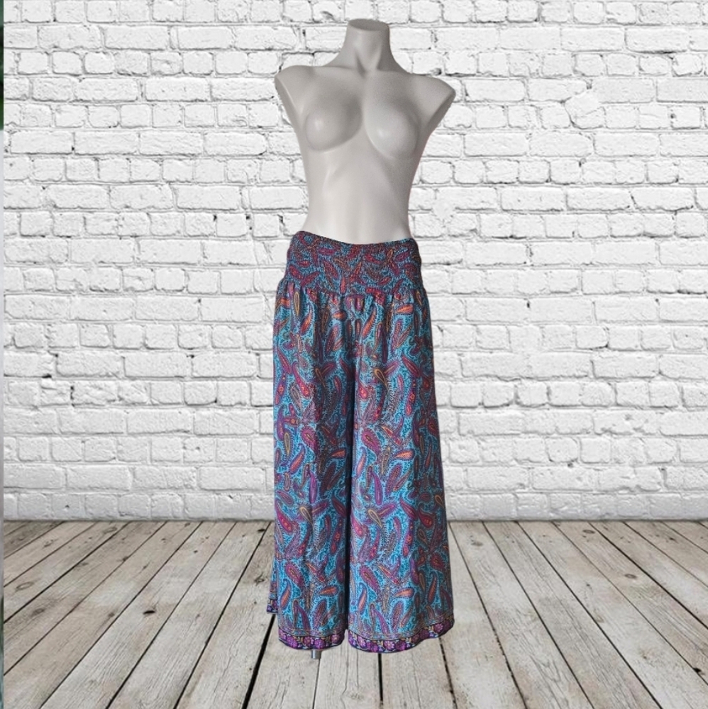 High Waisted Silk Paisley Beehive Boho Pants